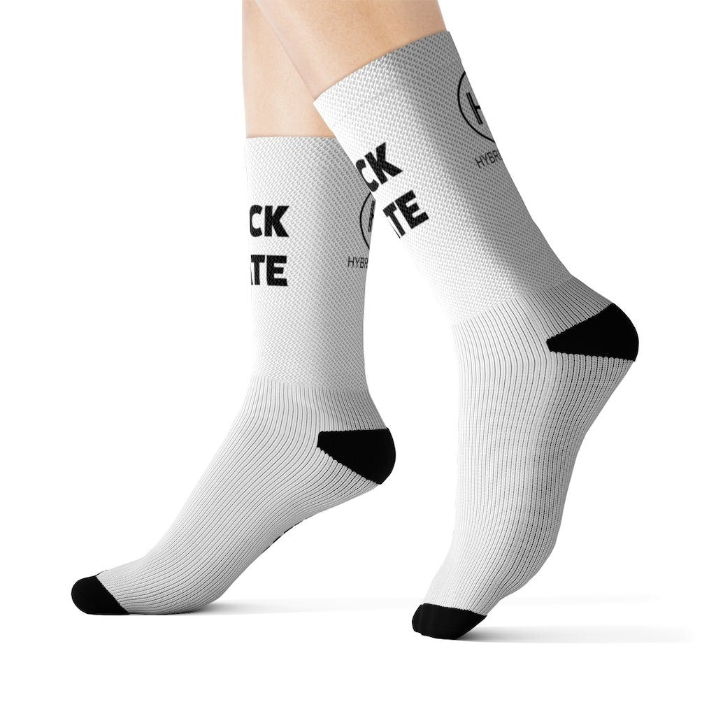 HYBRID NATION 'F*CK HATE' SOCKS Socks Printify