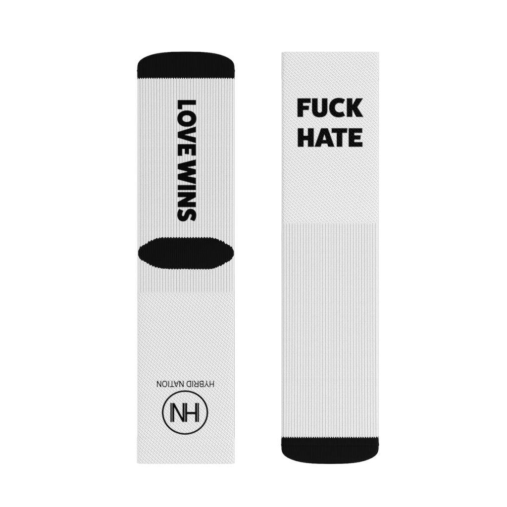 HYBRID NATION 'F*CK HATE' SOCKS Socks Printify