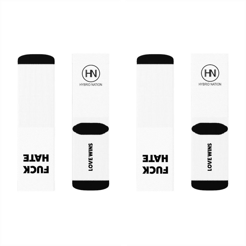 HYBRID NATION 'F*CK HATE' SOCKS Socks Printify S