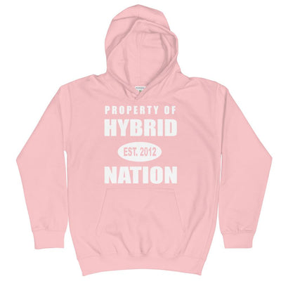 HYBRID NATION KIDS 'PROPERTY OF' HOODIE Kids Sweatshirt Printful Baby Pink XS