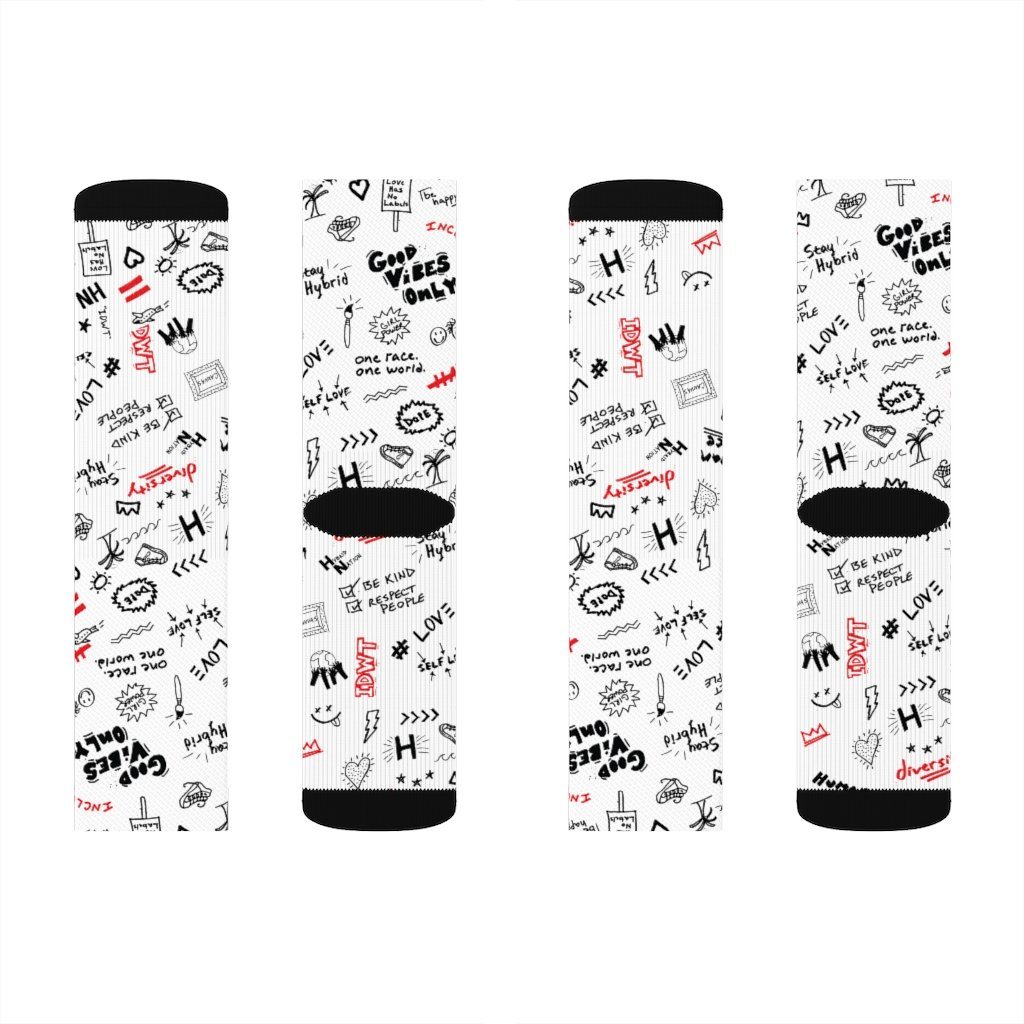 HYBRID NATION "SKETCH" CREW SOCKS All Over Prints Printify L