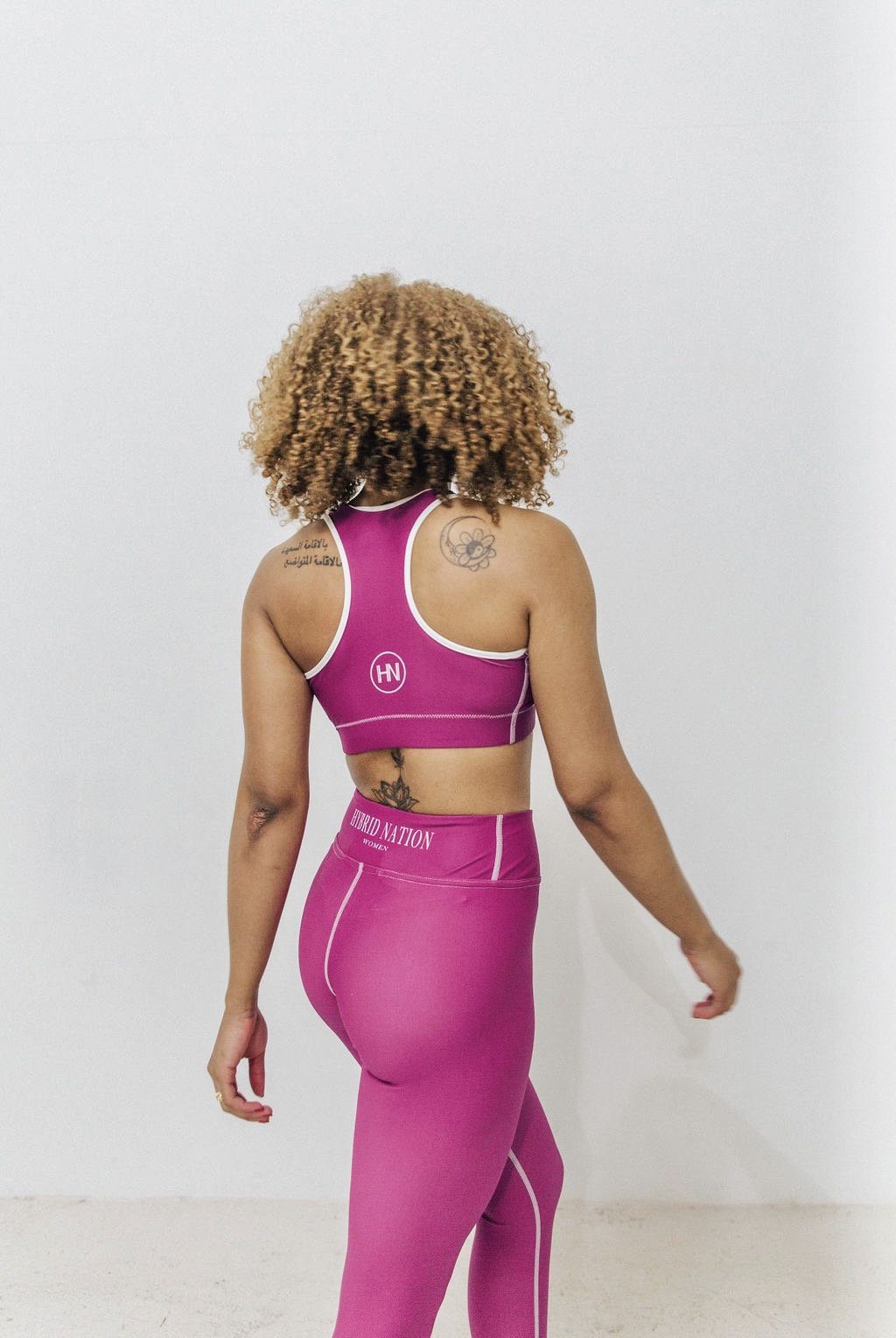 HYBRID NATION WOMEN HIGH-WAISTED LEGGINGS (BERRY) Women's Athletic Leggings Printful