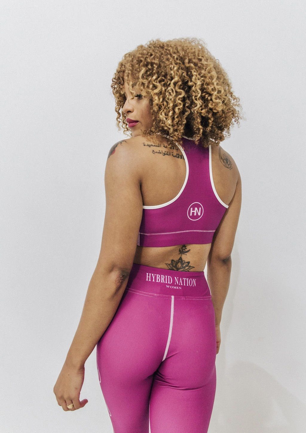 HYBRID NATION WOMEN HIGH-WAISTED LEGGINGS (BERRY) Women's Athletic Leggings Printful