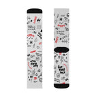 Graffiti Doodle Socks — White Sublimation Crew Socks with Handwritten Love & Icons