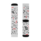 Graffiti Doodle Socks — White Sublimation Crew Socks with Handwritten Love & Icons