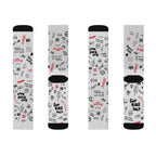 Graffiti Doodle Socks — White Sublimation Crew Socks with Handwritten Love & Icons