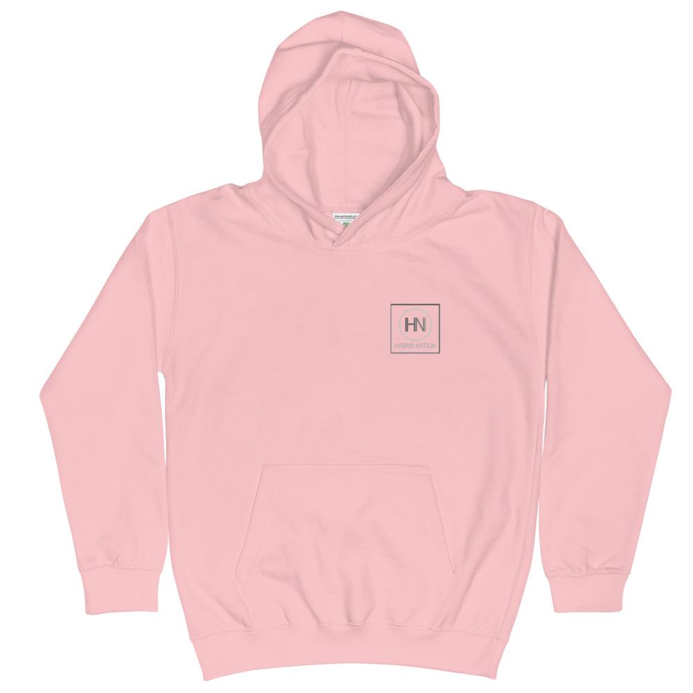 HYBRID NATION KIDS CLASSIC LOGO HOODIE Kids Sweatshirt Printful Baby Pink XS 