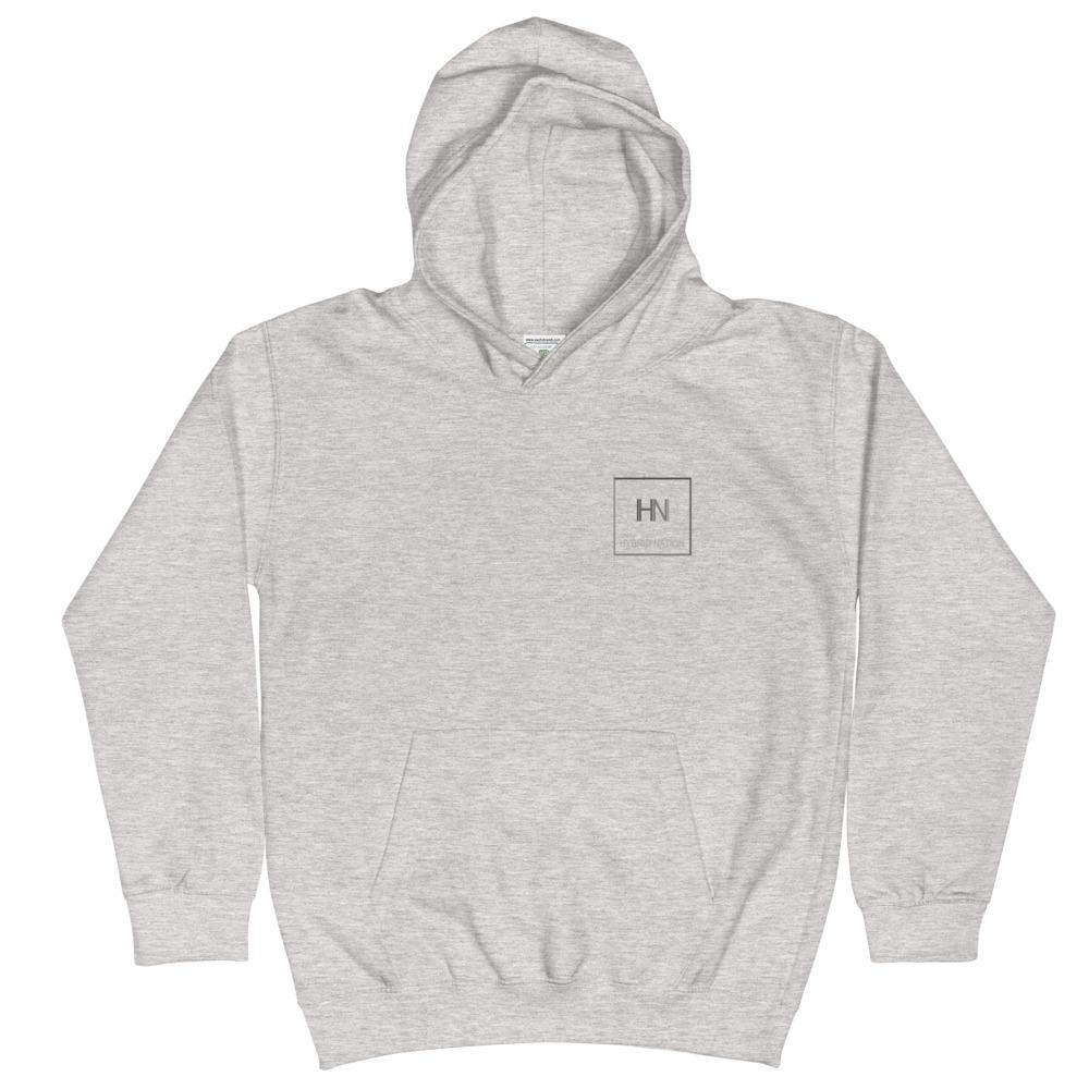 HYBRID NATION KIDS CLASSIC LOGO HOODIE Kids Sweatshirt Printful Heather Grey XS 
