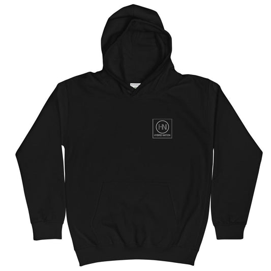 HYBRID NATION KIDS CLASSIC LOGO HOODIE Kids Sweatshirt Printful Jet Black XS 