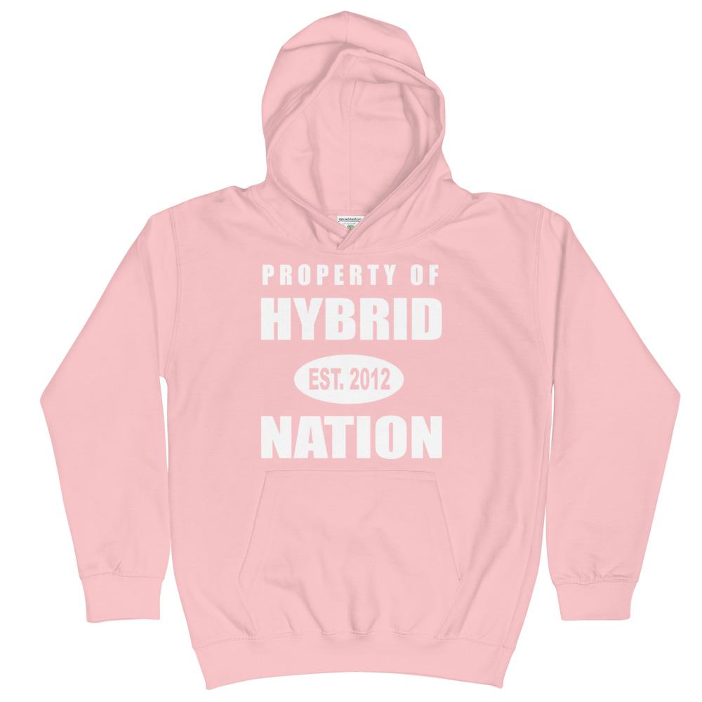 HYBRID NATION KIDS 'PROPERTY OF' HOODIE Kids Sweatshirt Printful Baby Pink XS 