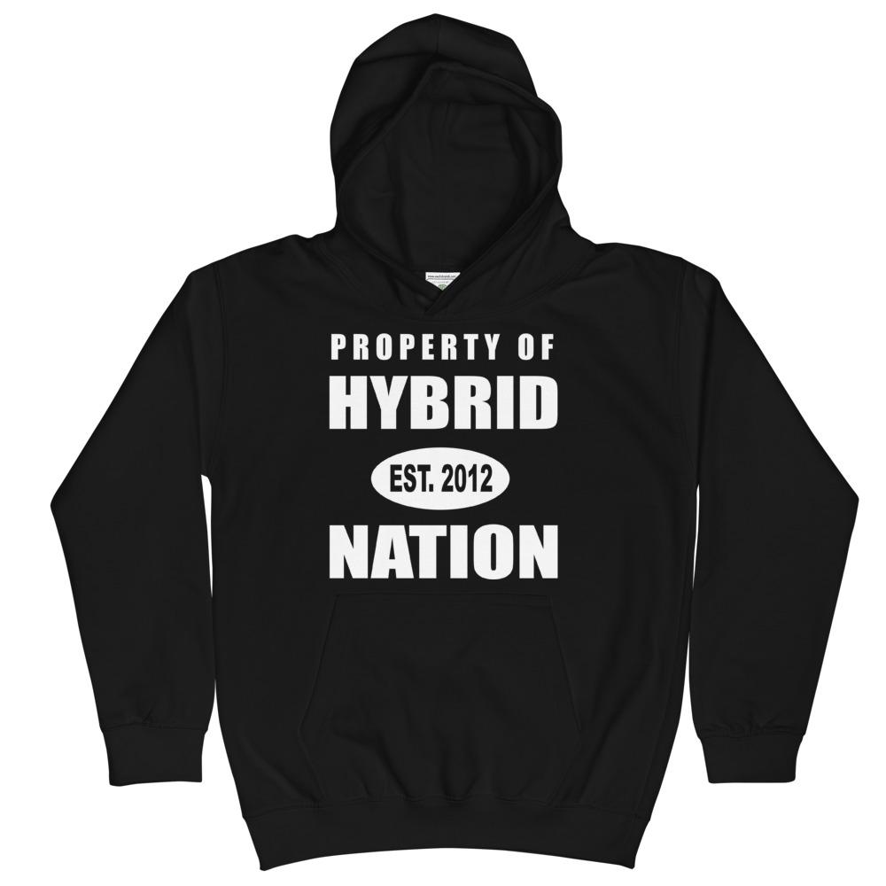 HYBRID NATION KIDS 'PROPERTY OF' HOODIE Kids Sweatshirt Printful Jet Black XS 
