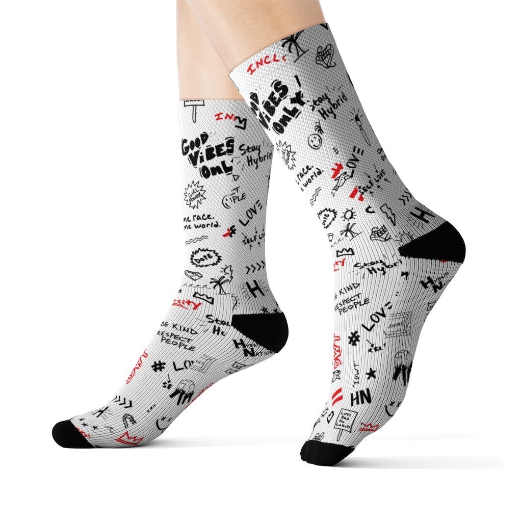 HYBRID NATION "SKETCH" CREW SOCKS All Over Prints Printify 