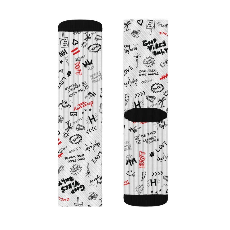 HYBRID NATION "SKETCH" CREW SOCKS All Over Prints Printify L 