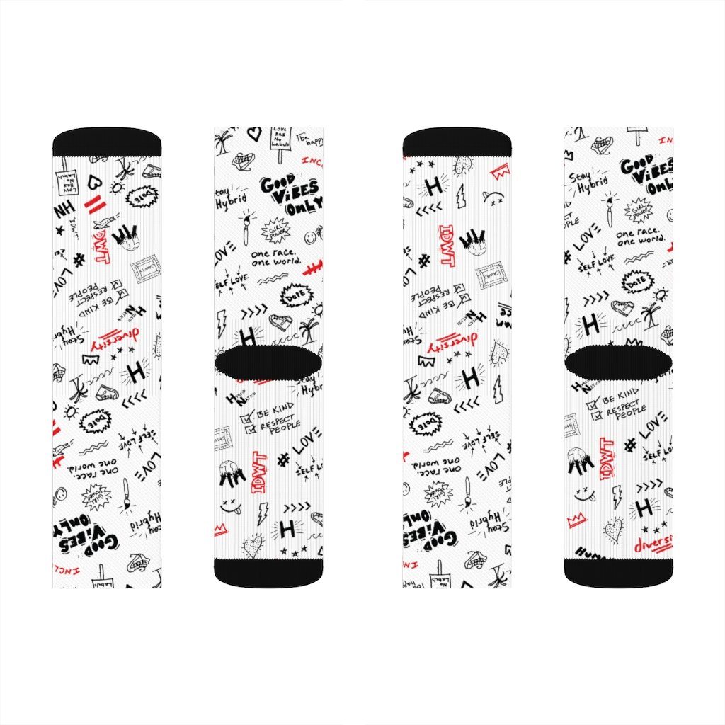 HYBRID NATION "SKETCH" CREW SOCKS All Over Prints Printify L 