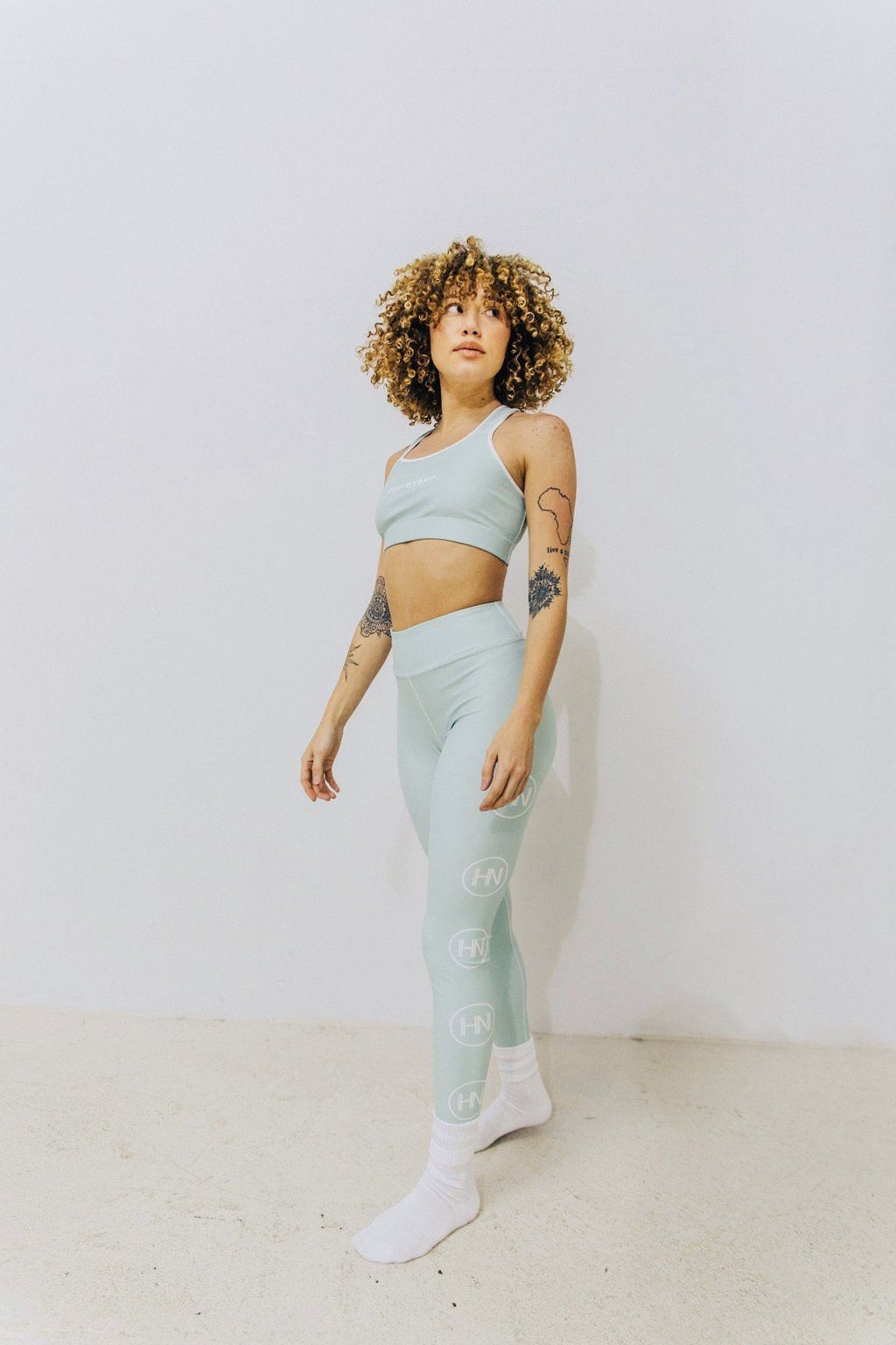 HYBRID NATION WOMEN HIGH-WAISTED LEGGINGS (MINT) Women's Athletic Leggings Printful 
