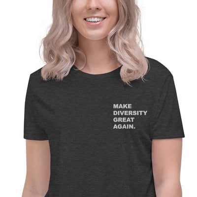 HYBRID NATION WOMEN MDGA CROP T-SHIRT Women's T-Shirt Printful Dark Grey Heather S