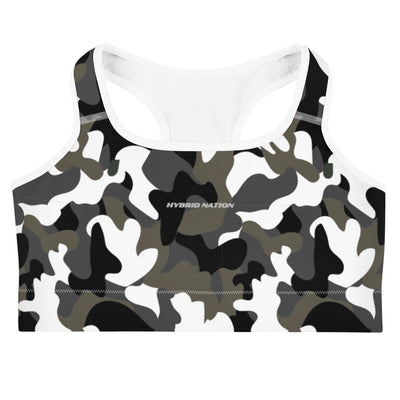 HYBRID NATION WOMEN SPORT FLEX SPORTS BRA (CAMO) Women's Sports Bra Printful XS