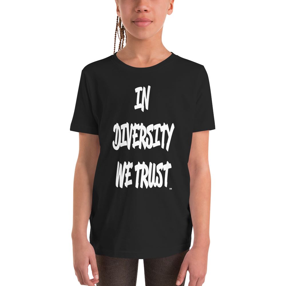 YOUTH IN DIVERSITY WE TRUST SIGNATURE T-SHIRT (BLACK) Kids T-Shirt Printful 