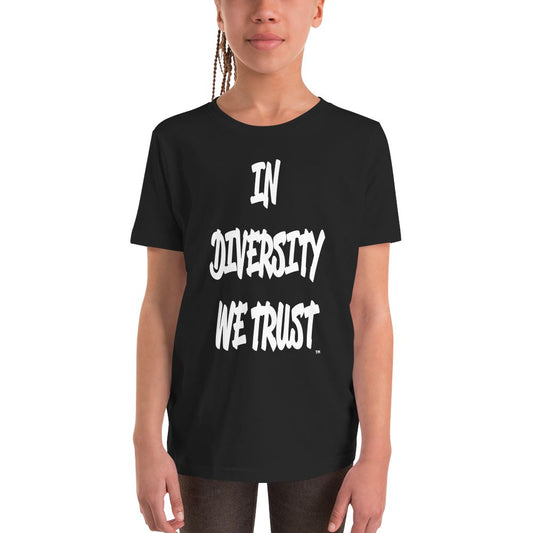 YOUTH IN DIVERSITY WE TRUST SIGNATURE T-SHIRT (BLACK) Kids T-Shirt Printful 